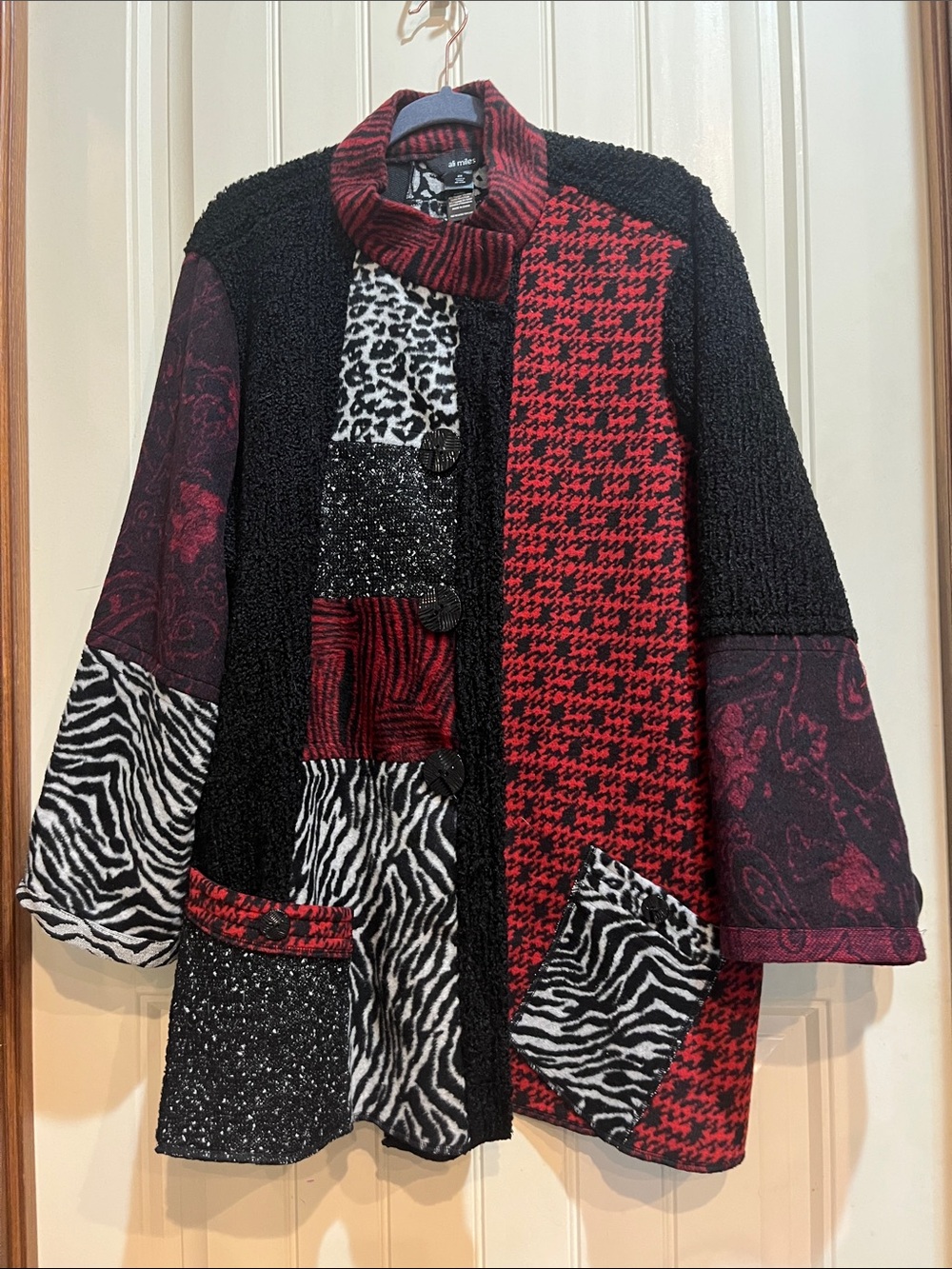 Ali Miles Red and Black Patchwork Women's Sweater Coat size 2X